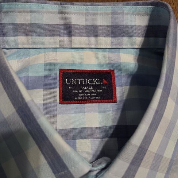 UNTUCKit Shirt Mens Small Blue Plaid Slim Fit Wrinkle Free Button Down Casual - Picture 3 of 8